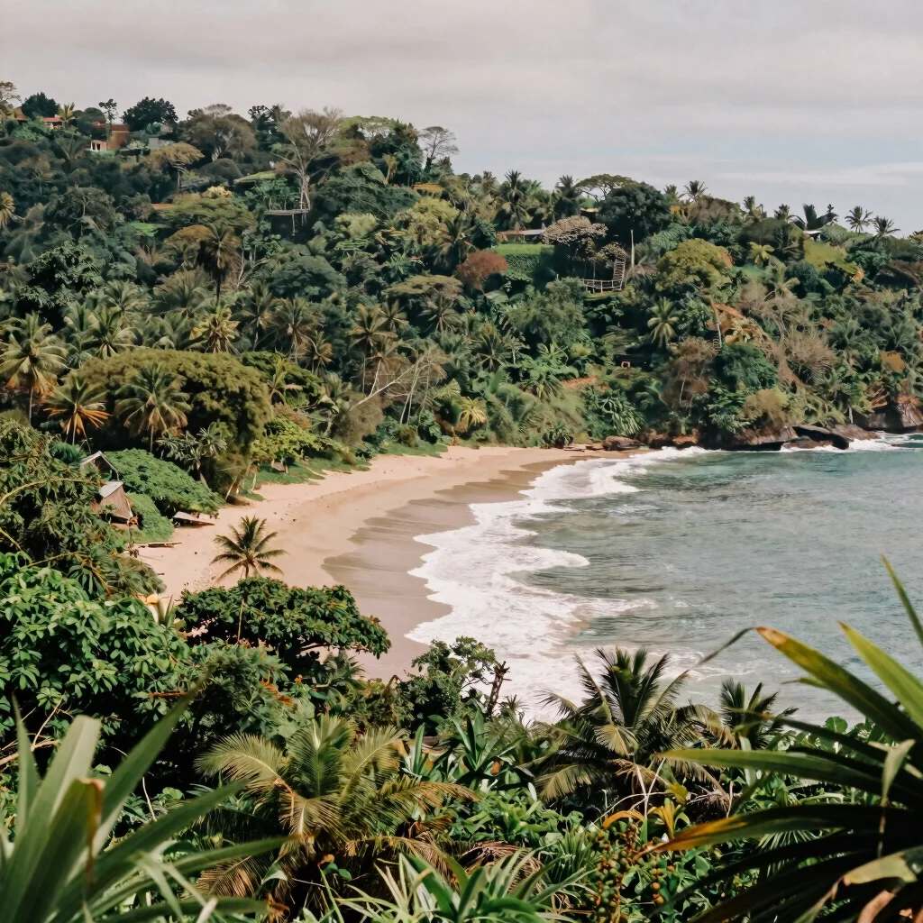 Panoramic view of the Colombian Pacific coast, lush green jungle